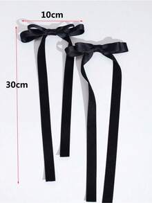 2pcs Ballet Style Long Ribbon Bow Hair Clip Fashionable And Cute Women Hair Accessory Suitable For Daily Wear On Any Occasion Valentine's Day Valentines Hair Accessories For Women Claw Clips Hair Claws Hair Barrettes School Stuff Elegant College Winter Outfit For Women Bows Head Accessories - Black - 查看 6