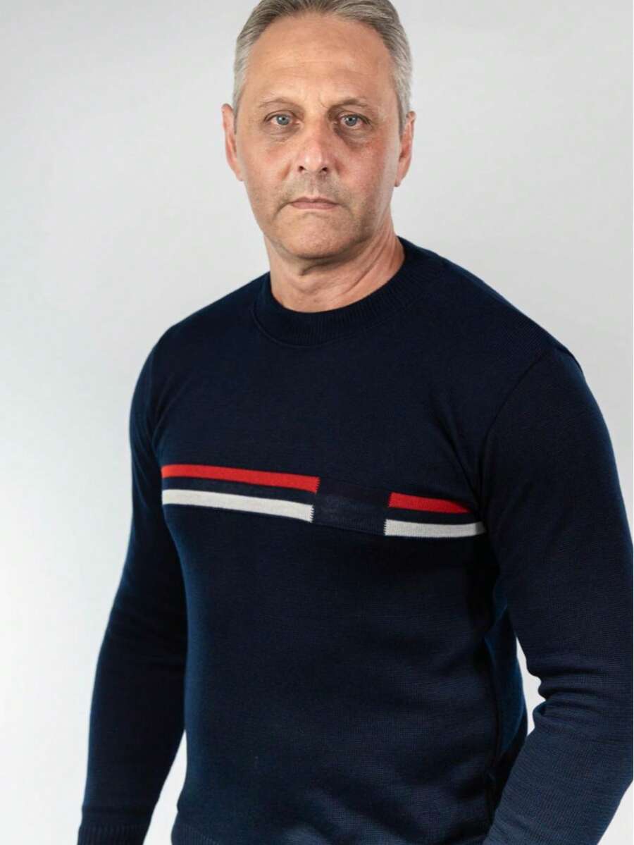 Men's Sweater Round Neck Men's Sweaters Knit Long Sleeve Old Money Men's Clothing Winter Elegant Work Out Party Casual - 藏蓝色 - 查看 1
