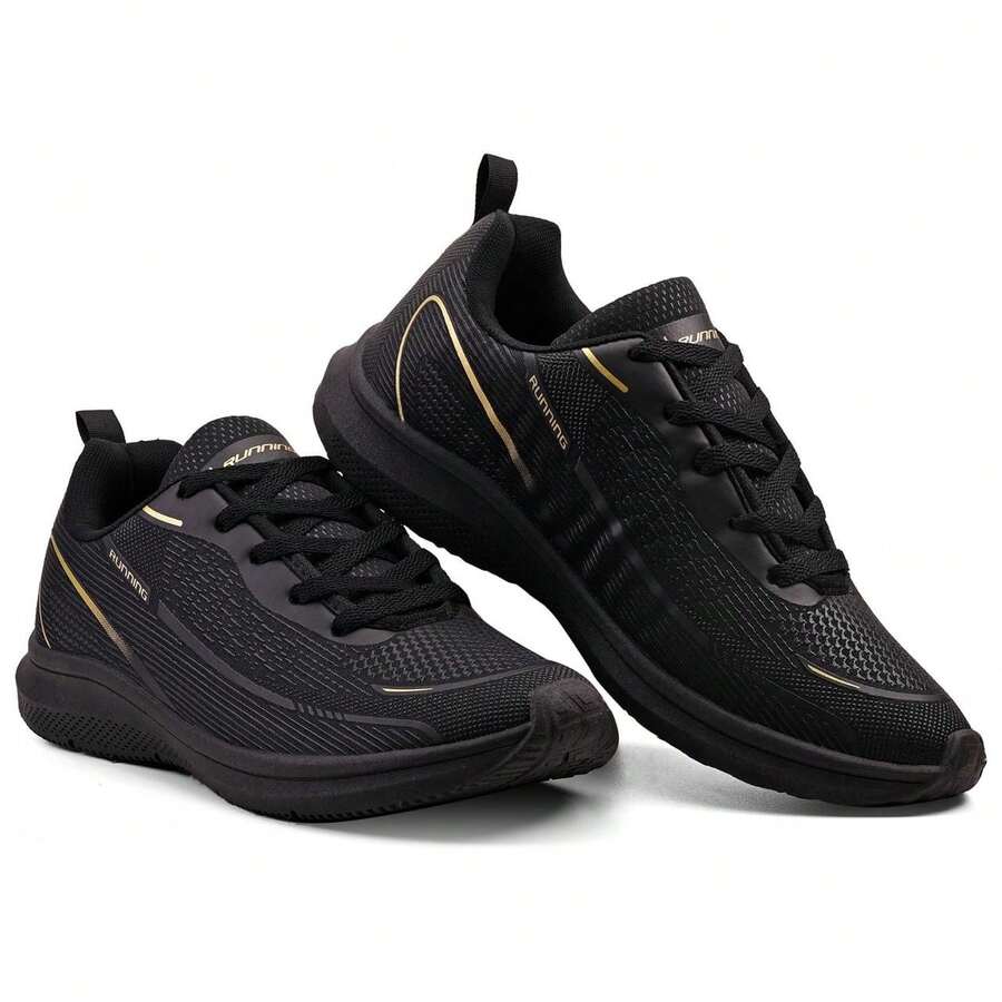 Women's And Men's Tennis Shoes For Gym, Running, Casual, Sports, EVA, Lace-Up, For Gym And Fitness - 金黑 - 查看 1