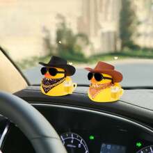 ROJEMXVE 1 con vịt cao su trang trí xe hơi, quà tặng văn phòng vui nhộn, trang trí bảng điều khiển xe hơi độc đáo với mũ cao bồi (mũ đen) - A - Xem 7