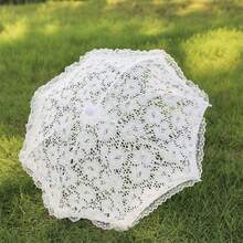 White Lace Parasol Umbrella Decorative Umbrella For Tea Party Wedding Party Photo Props - White - View 2