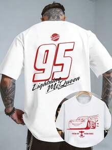 Disney A Men'S T-Shirt Featuring The Lightning Mcqueen Racing Number 95 Design. This Short-Sleeve, Round-Neck Tee Is Casual And Comfortable, Breathable And Lightweight, Perfect For Sports And Leisure Wear. It Has A Loose Fit - 白色 - 查看 1