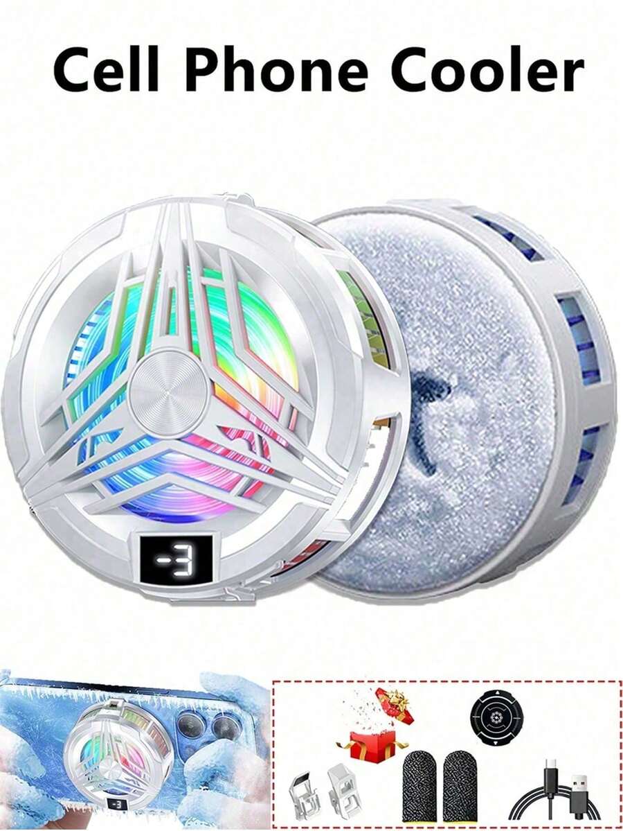 Enfriador de teléfono sin enredos, enfriador de teléfono inteligente con clip semiconductor, ventilador de enfriamiento de juegos ajustable a 3 velocidades con suministro de energía USB, fijación magnética fuerte sin necesidad de batería, incluye manga para dedos de juego, enfriador de teléfono semiconductor magnético con iluminación RGB y pantalla digital de temperatura, regalo de primavera para fiesta de cumpleaños - Azul Marino - Ver 1