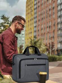 17.3 Inch Laptop Bag, Business Briefcase With Large Capacity, Water-Resistant, Adjustable Shoulder Strap, Black/Grey - Multicolor - View 8