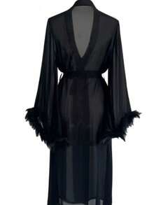 Áo choàng ngủ dài tay bằng satin gợi cảm dành cho nữ, Áo choàng ngủ satin gợi cảm dành cho nữ, Đồ ngủ nhẹ nhàng thoải mái, Đồ mặc nhà, Áo khoác cardigan rộng rãi tối giản, Áo choàng tắm thắt eo, Thích hợp mặc ở nhà và khách sạn, Cần thiết cho mùa tựu trường - Thiết kế thắt eo cổ chữ V sâu, Kiểu dáng dài thướt tha, Thích hợp mặc ở nhà và thư giãn, Thoải mái và ấm áp | Bộ khăn choàng cổ chữ V sâu, Khăn trang trí nhà cửa, Bộ khăn tắm phòng tắm - màu đen - Xem 5