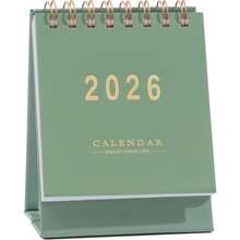 2026-2027迷你桌面日历 - 从2026年1月到2027年6月，月历，小型桌面日历，250克厚纸，双线圈装订，适用于家居装饰或办公用品。 - 綠色 - 查看 8