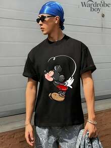 1PC Disney Printed T-Shirt,Mickey And Minnie Couple Outfits T-Shirt,Unisex,High-Quality Pure Cotton T-Shirt,Suitable For All Seasons, Comfortable And Breathable| Exquisite Design | The Best Choice For Giving Gifts - 男款黑色 - 查看 2