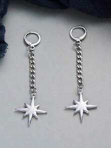 1pair Rock Punk Eight Pointed Chain Tassel Earrings Unisex Gothic Puncture Ear Studs Eight Awn Pendant Eardrop Fashion Jewelry Accessories - 耳環 - 查看 4