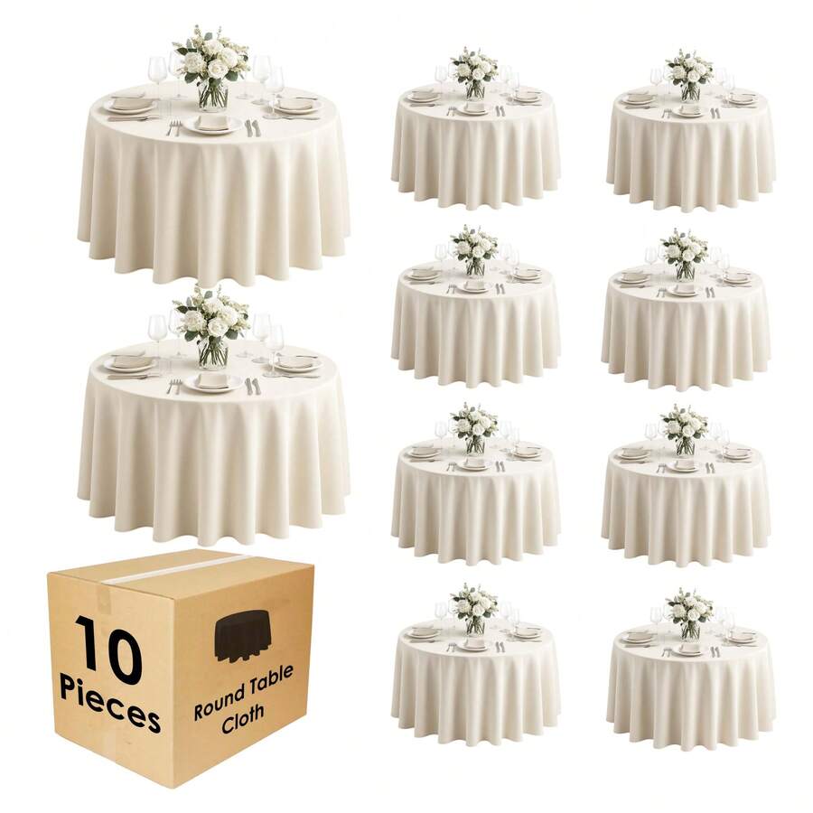 10 Pack Premium Tablecloth, Polyester Reusable And Washable Table Clothes, Polyester Fabric Table Covers For Wedding, Party, Banquet - Ngà voi - Xem 1