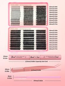 Rikuaild 570pcs Segmented False Eyelashes Set, Includes Spiky Lash Clusters, High Capacity Wide-Handled Lash Clusters 10-18mm Mixed D Curl 40D/60D/80D/100D/120D Natural Thick Soft Lightweight False Eyelashes, Spiky Cartoon Style Individual Lashes Set, Comes With Lash Glue, Tweezers, Lash Brush, Lash Book, Suitable For Daily Life, Cosplay, Dates And Party Makeup - 彩色 - 查看 6