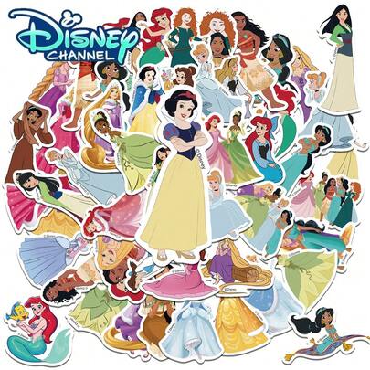  Disney 50pcs Princess Stickers, Creative Graffiti Stickers, Office Supplies, Mobile Phone & Computer Stickers, High-Value, Exquisite, Cool Stickers, Fun, Classic, Colorful Cartoon Design, Gift Decoration, Phone Case Decoration Stickers, Reusable, Colorful Cartoon Design, Suitable For Water Bottles, Skateboards, Mobile Phones, Etc., Perfect For School Supplies, A Top Gift For Holidays