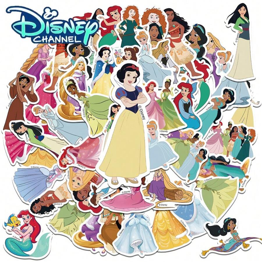Disney 50张公主贴纸，创意涂鸦贴纸，办公用品，手机电脑贴纸，高性价比，精致酷炫，趣味十足，经典彩色卡通设计，礼品装饰，手机壳装饰贴纸，可重复使用，彩色卡通设计，适用于水瓶、滑板、手机等，是学习用品的理想之选，也是节日送礼佳品。 - 50pcs - 查看 1