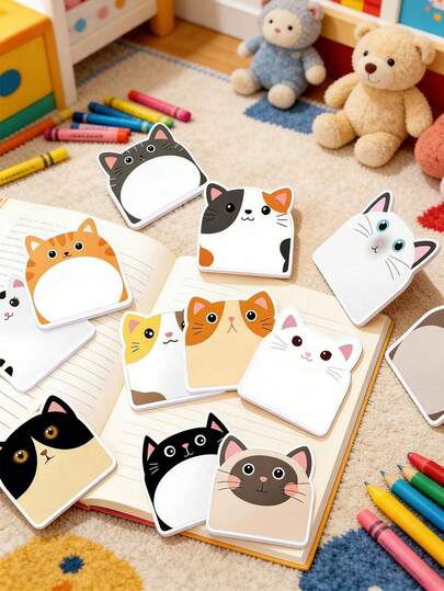 12张可爱动物造型空白便签本，趣味卡通动物便签本，大包装萌趣动物便利贴，适用于情人节、宠物诊所、学校、办公室、派对等场合。