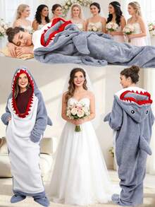 Shark Blanket Hoodie Cozy Flannel Shark Sleeping Bag Sofa Blanket, New Pattern Cartoon Animals Cute Funny Sleeping Bag, Adult , Spring And Summer Animal Pajamas, Cute Wedding Robe, Wearable Shark Blanket Adult Hoodie, Super Soft And Comfortable Shark Costumerk Costume - Multicolor - View 10