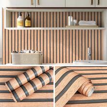 1 Roll Of Wooden Striped Self-Adhesive Wallpaper, Tear-And-Stick, Detachable Self-Adhesive Water-Proof And Oil-Proof PVC Vinyl Imitation Wood Contact Paper, Suitable For Countertop Drawer Stickers, Living Room, Sofa Background, Bedroom Wall Decoration, Bar Decoration Stickers, Bathroom, Kitchen, Cabinet Decoration Wallpaper, House Home Decoration - Stripe - View 3