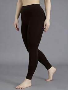 1pc Plus Size Black Ankle Length Leggings, High Stretch - Black - View 5
