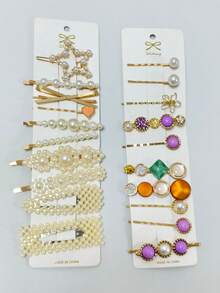 Bộ kẹp tóc đính đá và ngọc trai mới, phụ kiện tóc dễ thương cho tóc mái và tóc bên, đồ trang trí tóc cho nữ, ghim cài tóc. - Nhiều màu - Xem 12