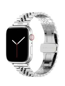 Huastonband 適用於 44mm 38mm 40mm 41mm 42mm 45mm 46mm 49mm，經典五珠設計銀色不鏽鋼錶帶，易拆卸快拆設計不鏽鋼錶帶附拆卸工具，相容 配件，相容 錶帶 Series S11/S10/S9/S8/S7/S6/S5/S4/S3 SE Ultra，適合商務場合、派對、節日禮物，男女通用配件 - 銀色 - 查看 4