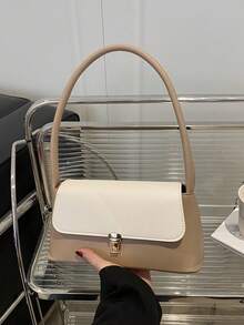 Bolso de Hombro para Mujer, Bolso de Mano Nuevo para Damas, Bolso Pequeño Cuadrado, Bolso Tipo Baguette Retro con Cierre Metálico y Decoración de Cuero PU Suave - Caqui 2 - Ver 9