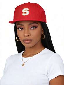 1顶女士个性化A-Z字母棒球帽，平沿防晒嘻哈帽，可调节透气休闲运动帽，适合户外和日常佩戴 - 紅色 - 查看 5