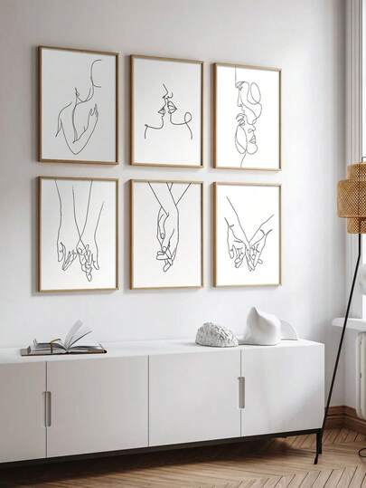 6 Stücke moderne Linienkunst Liebesposter Serie - Minimalistische Wandkunst Dekoration für Wohnzimmer & Schlafzimmer - Rahmenlose Dekoration - Moderne minimalistische Heimdekoration