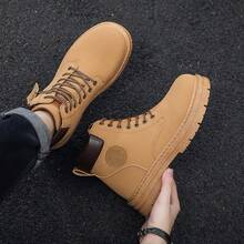 New Spring Autumn Men's High Top Work Boots, British Style Ankle Boots, Korean Fashion All-Match Thick Boots, Plus Size Women's Shoes - Màu vàng - Xem 5