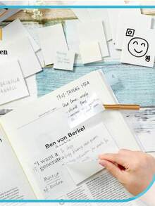 50 hojas por bloc de notas adhesivas transparentes, notas autoadhesivas sin rastro, blocs de notas reutilizables impermeables, escritura visible y suave, fácil de arrancar, para maestros, estudiantes, oficina, escuela, marcado de lectura, anotación de libros, inspiración instantánea, grabación, útiles escolares, papel de memorándum, suministros de anotación - transparente - Ver 3