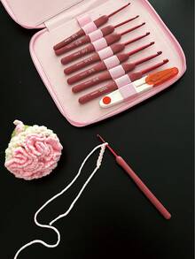 [9pcs Set]Red Soft Handle Crochet Hook Set, Silicone Soft Handle, 2.5-6.0mm 8 Universal Sizes, 1 Safety Yarn Scissors, Anti-Slip Comfortable. Comes With Transparent Window Storage Bag, Durable, Easy To Take And Put, Beautiful Style, Suitable For Personal Use And Gift Giving - Red Handle Crochet Hook Box Set - View 3