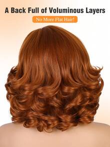 Tóc giả ren 4x1, mái xéo, tóc giả sợi tổng hợp nhiều lớp màu vàng gừng, kết cấu tự nhiên, phù hợp cho phụ nữ sử dụng hàng ngày. - Màu Cam cháy - Xem 4