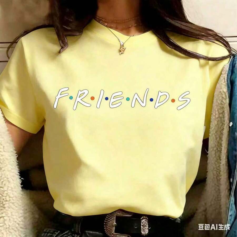 Refreshing SummerFashion Friends TV Show Funny Cartoon T Shirt Women Graphic Best Friends Harajuku T-Shirt Korean Style Tshirt Top Female 2026 - 黃色 - 查看 1