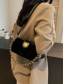 复古时尚女士枕头包，简约休闲时尚单肩包 - 黑色 - 查看 2