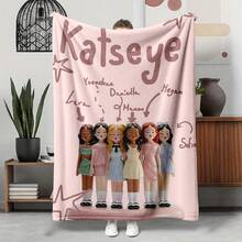 1PC KATSEYE Movie Poster Flannel Throw Blanket 50"X60" (Multiple Sizes) - Pink Filter Group Portrait & Directed By HYBE, Tapestry Wall Hanging, Room Decor, Perfect For Sofa, Bed, Office, Movie Poster Gift - multicolour 13 - 查看 3