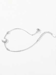 1pc Fashionable 925 Sterling Silver Shiny Moon Chain Bracelet, Women Personalized Jewelry Gift - Silver - View 3