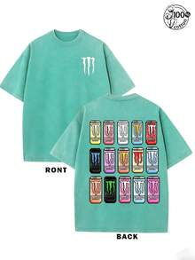 Retro Vintage Demon Claw Graphic T Shirts, (230g 100 Percent Cotton T-Shirt), Fashionable Vintage Washed Men's Cotton T-Shirt, A Perfect Surprise Gift For Family And Friends, Dropped Shoulder Design, Round Neck, Male And Female T-Shirt, Men's Summer T-Shirt, Holiday Gift, Ideal Present. - 薄荷綠 - 查看 1