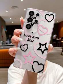 1pc Sweet & Cool Heart & Star Pattern Android Phone Case, Precise Camera Cutout Suitable For Samsung Galaxy S25 Ultra/Galaxy S24 Ultra/S24/S23 Ultra/A56 5G/A55 5G/A52s 5G/A26 5G, Nothing, Pixel, Protective Cover - Clear - View 2