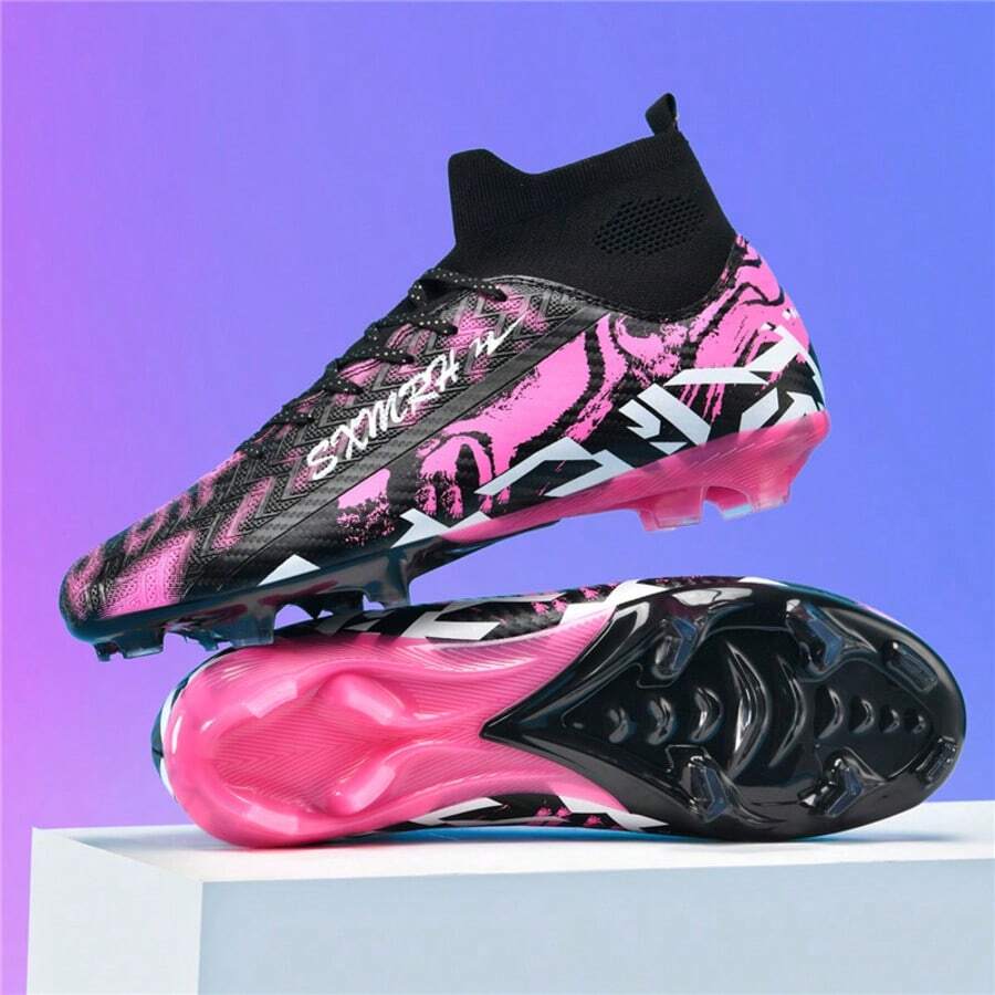STARNOVO Men's Football Shoes, Men's Outdoor Sports Shoes, Knitted Elastic Collar Comfortable Lining, Suitable For Teenagers Outdoor Football Training/Match, Youth World Cup, Back To School Shoes (This Item Is Standard Size, It Is Recommended To Order 1 Size Smaller If Your Foot Type Is Slim, And 1 Size Larger If Your Foot Type Is Wide) - Black - View 1