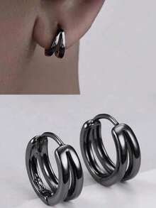 1对男女通用极简黑色夹式耳环，轻巧日常佩戴饰品，斋月和复活节的绝佳礼物 - 黑色 - 查看 1