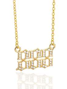 1 件欧美时尚方晶锆石数字天使翅膀吊坠项链，个性时尚女士项链 - 金黃色 - 查看 10