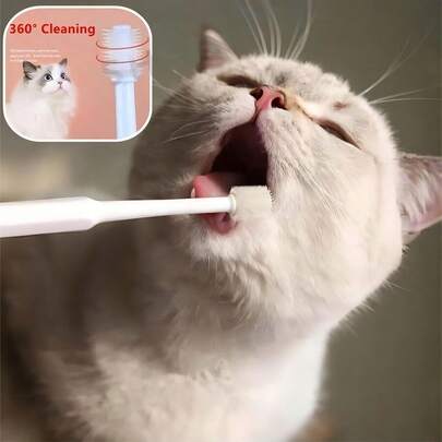 Bàn chải đánh răng xoay 360 độ dành cho chó và mèo, bàn chải chăm sóc răng miệng lông mềm giúp loại bỏ cao răng và mang lại hơi thở thơm mát, dụng cụ làm sạch răng tiện dụng.