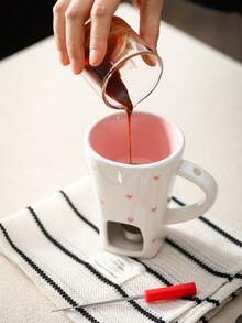 Heart-Shaped Cherry Ceramic Chocolate Melting Candle Warmer, Home Kitchen Ice Cream Hot Pot Cheese Fondue Set With Forks - Multicolor - View 4