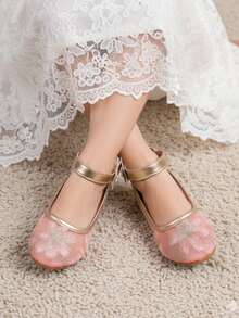 1双女童可爱蝴蝶结公主刺绣网布粉色透气平底芭蕾舞鞋，尖头玛丽珍网布舞蹈鞋，带蝴蝶结装饰，踝带，魔术贴柔软网布内衬，适合3-15岁女童学生，适合派对、节日和各种场合。 - 粉色 - 查看 2