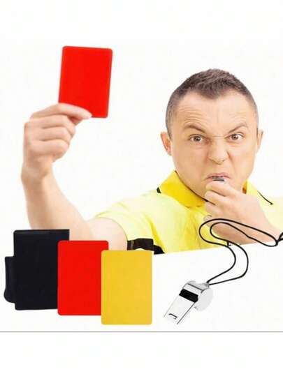 1 set de fluier de arbitru de fotbal, include cartonașe roșii/galbene, caiet, creion, fluier de arbitru din oțel inoxidabil cu șnur negru, potrivit pentru sport, fotbal, rugby, baschet