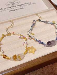 2pcs Handmade Woven Bracelet With Cute & Pendant, Unique Best Friends, Wife, Festival, Animal Jewelry, 1 Blue 1 Yellow, Random Pendant Color - 2 chiếc dây đeo cổ tay - Xem 9