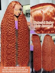 NARNI 36 Inch Ginger Wig Human Hair 250% Density 13x6 Deep Wave Lace Front Wigs Human Hair Wet And Wavy Ginger Orange Lace Front Wigs Human Hair Brazilian Virgin HD Transparent Lace Frontal Wig Pre Plucked Glueless Curly Human Hair Wig 350# Colored Wig - S350 - 查看 10