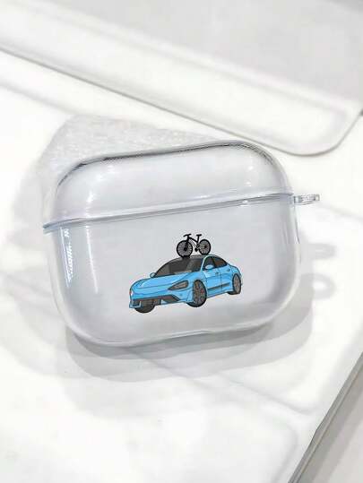 1 Pc Transparent Heart-Shaped Blue Car Bicycle Pattern Shockproof Protective Earbud Case For Men Women Teens, Durable Earbud Protector, Fashionable Daily Use Earbud Case, Suitable For AirPods 1/2/3/4/Pro/Pro2/Pro3