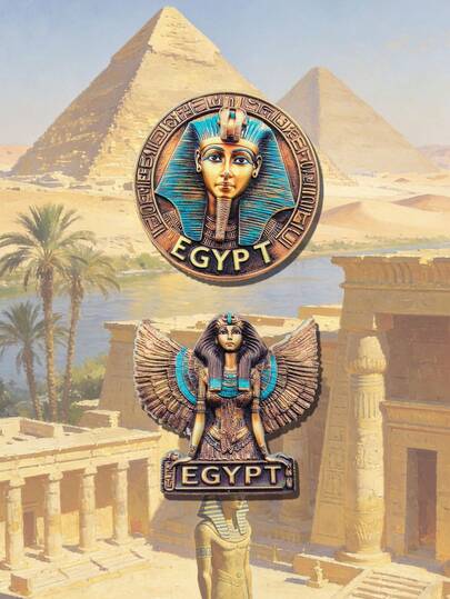 1pc World Famous Landmark 3D Fridge Magnet, Egyptian Pharaoh Gold Face, Egyptian Goddess Gold Wings, Precise Size Indication, High Definition Printing, Suitable For Refrigerator, Office Whiteboard And More Scenarios, Suitable For Travel Souvenirs, Colorful Design Suitable For Home Decor, Suitable For Christmas, Birthday Gifts
