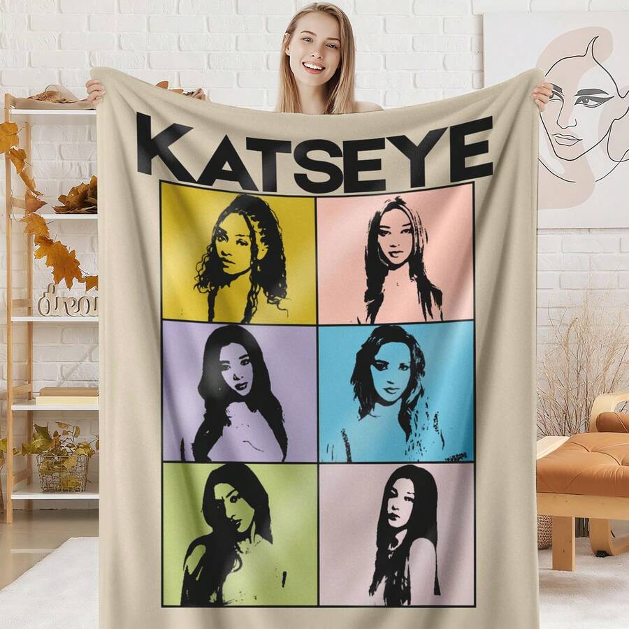 1PC KATSEYE Movie Poster Flannel Throw Blanket 50"X60" (Multiple Sizes) - Pink Filter Group Portrait & Directed By HYBE, Tapestry Wall Hanging, Room Decor, Perfect For Sofa, Bed, Office, Movie Poster Gift - nhiều màu 5 - Xem 1