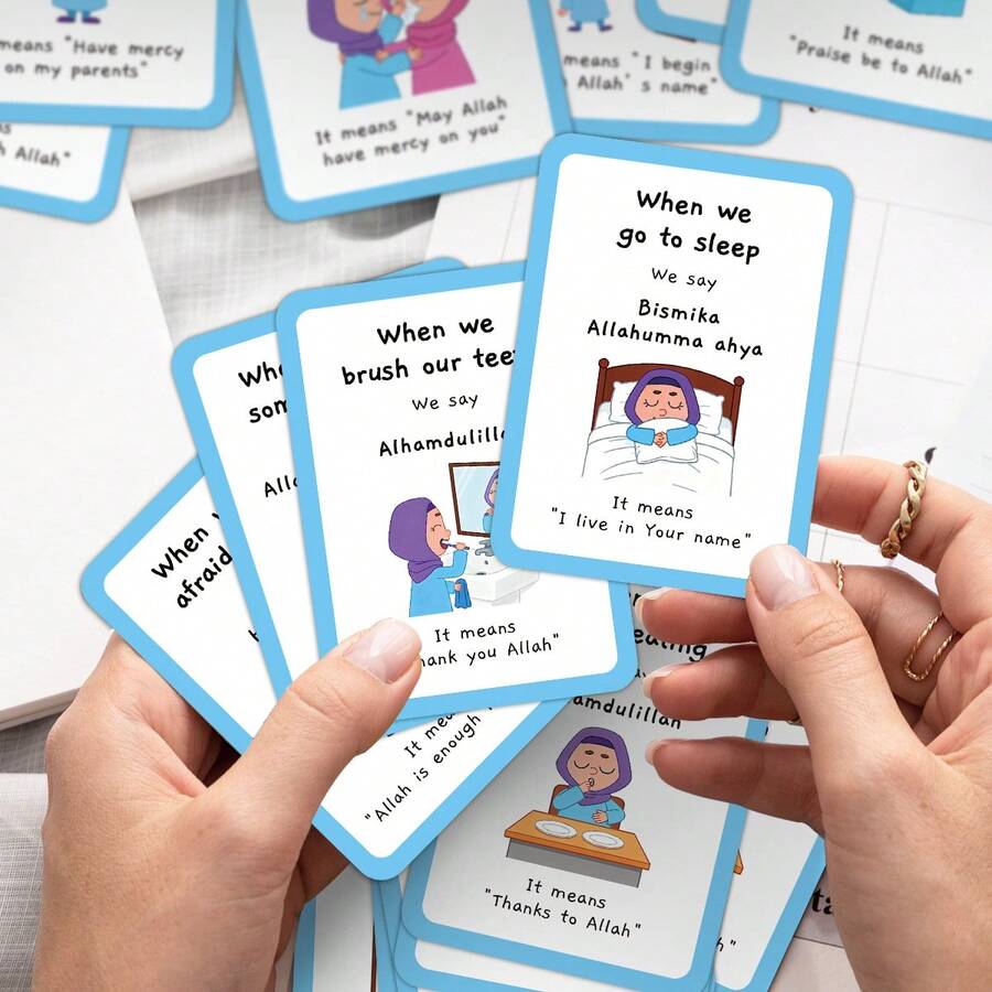 30pcs Muslim Dua Flash Cards - Illustrated Islamic Daily Prayer Flashcards, Arabic Islamic Prayers Cards For Daily Activities With Meaning Translations, Ramadan Eid Mubarak Gifts - A - View 1