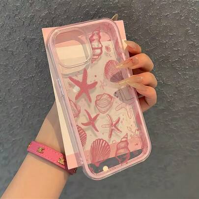 1 chiếc ốp lưng điện thoại màu hồng trong suốt, thanh lịch hình vỏ sò và sao biển, phù hợp với 17 16 15 14 13 12 11 Pro Max 14 15 16Plus