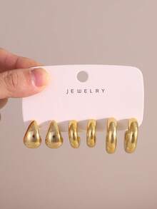 6/18pcs Fashionable Gold Tone Earring Set, Suitable For Daily And Festival Wear Women Jewelry Set - Gold - View 2